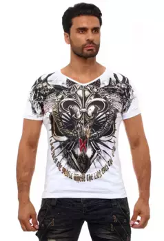 Футболка KINGZ с необычным принтом "кобра-лилия", цвет Wei-Goldfarben