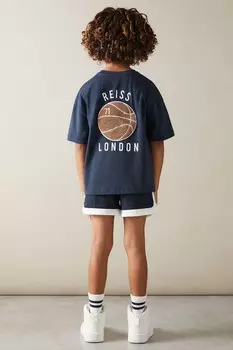 Футболка Kirby oversize из хлопка с баскетбольным мотивом Reiss, синий