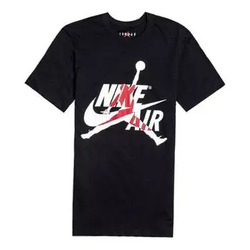 Футболка классические с принтом летающего человека с коротким рукавом Air Jordan, черный