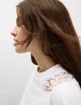 Футболка классического кроя из чистого хлопка с вышивкой Marks & Spencer, мягкий белый