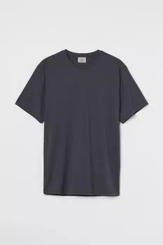 Футболка классического кроя из хлопка премиум-класса H&amp;M, темно-синий