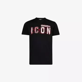 Футболка классического кроя из хлопкового джерси с логотипом Icon Dsquared2, черный