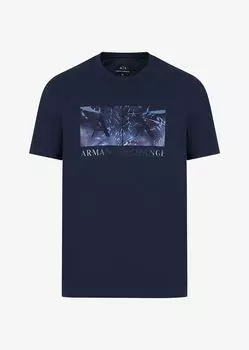 Футболка классического кроя из хлопкового джерси с логотипом Armani Exchange, синий