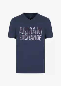 Футболка классического кроя из органического джерси и хлопка с логотипом Armani Exchange, синий