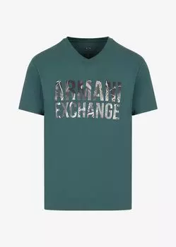 Футболка классического кроя из органического джерси и хлопка с логотипом Armani Exchange, зеленый