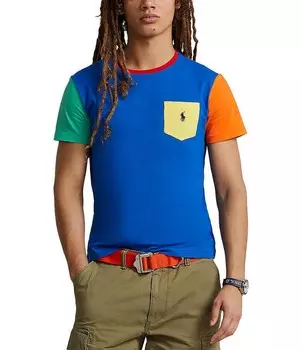 Футболка классического кроя с короткими рукавами и цветными блоками Polo Ralph Lauren, синий