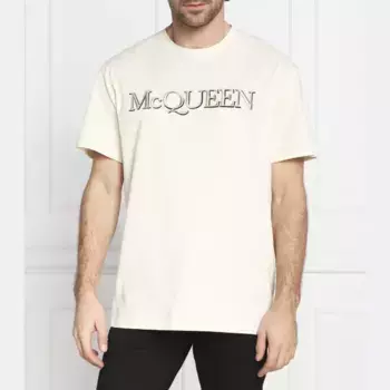 Футболка классического кроя с логотипом Alexander Mcqueen, бежевый