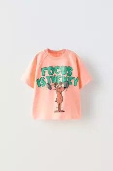 Футболка койота с этикеткой ZARA, кораллово-розовый