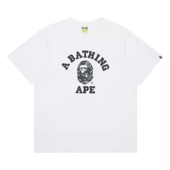 Футболка колледжа с космическим камуфляжем BAPE, Белая