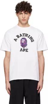Футболка колледжа в бело-фиолетовом камуфляжном стиле BAPE