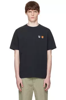 Футболка комфортная с двойным жирным принтом лисы Maison Kitsun, цвет anthracite