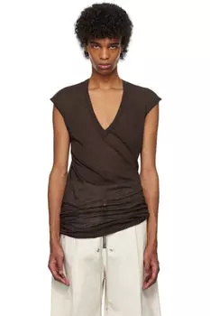 Футболка коричневая Hollywood Deep V SL Rick Owens