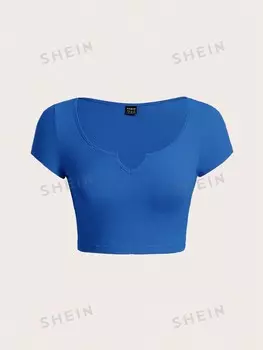 Футболка короткая женская Shein Basics укороченная, синий