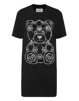 Футболка Короткое платье Стразы Тедди Медведь PHILIPP PLEIN, черный