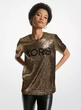 Футболка KORS из эластичного тюля с пайетками Michael Kors, желтый