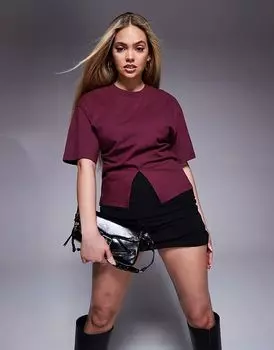 Футболка-корсет с разрезом спереди бордового цвета ASOS DESIGN