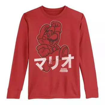Футболка красного цвета с портретом и длинными рукавами с рисунком кандзи Super Mario Bros. для мальчиков 8–20 лет Licensed Character