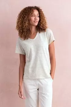 Футболка кремового цвета из хлопка и льна с V-образным вырезом Celtic & Co., бежевый