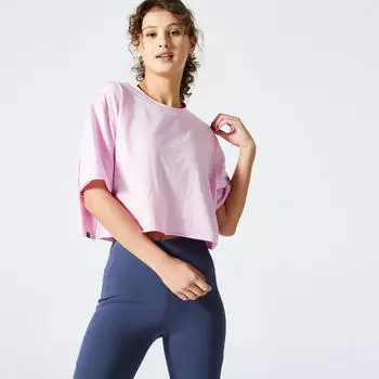 Футболка кроп-топ женская - 520 светло-розовый DOMYOS, цвет rosa