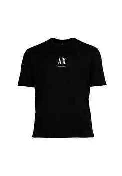 Футболка - круглый вырез короткий рукав вышитый логотип хлопок Armani Exchange, черный