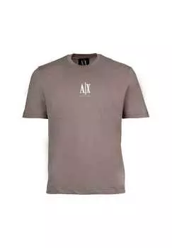 Футболка - круглый вырез короткий рукав вышитый логотип хлопок Armani Exchange, бежевый