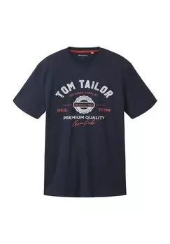 Футболка, круглый вырез, однотонная, мужская TOM TAILOR, цвет Sky Captain