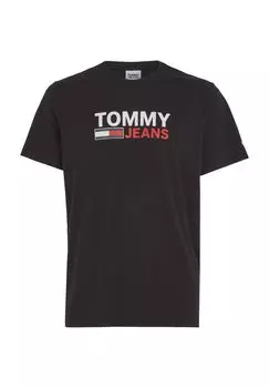 Футболка, круглый вырез, однотонная, мужская TOMMY Jeans, цвет Bds Black