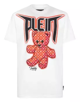 Футболка Круглый вырез SS Эффект спрея Принт Teddy Bear Philipp Plein, белый