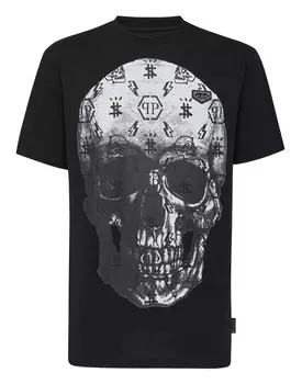 Футболка Круглый вырез SS принт Череп Philipp Plein, цвет Black / White