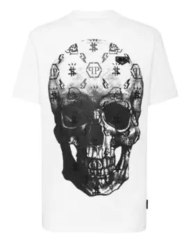 Футболка Круглый вырез SS принт Череп Philipp Plein, цвет White / Black