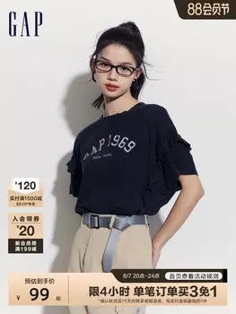 Футболка кружевная Gap 2024 с принтом в стиле ретро, серый