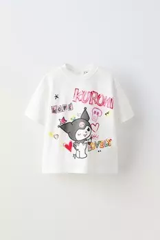 Футболка kuromi sanrio граффити ZARA, белый