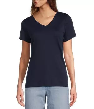 Футболка L.L.Bean с V-образным вырезом и короткими рукавами, синий