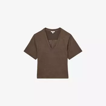 Футболка льняная Reiss Ember с V-образным вырезом, коричневый