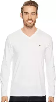 Футболка Lacoste Long Sleeve Pima Jersey V-Neck T-Shirt, белый