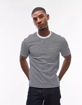 Футболка Lacoste с горизонтальными полосками темно-синего и белого цветов