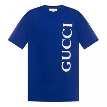 Футболка large logo printing short sleeve blue Gucci, синий