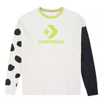 Футболка large logo printing splicing contrasting colors loose round neck long sleeves white t-shirt Converse, белый