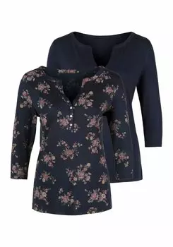 Футболка LASCANA 3/4 Arm, темно-синий