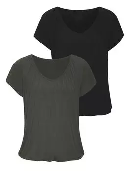 Футболка LASCANA, цвет graugrn, schwarz