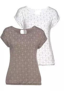 Футболка LASCANA, цвет Light brown/White