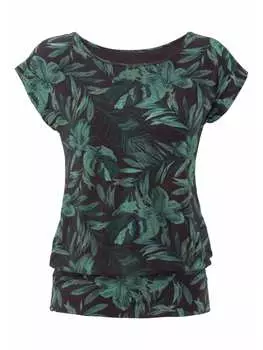 Футболка LASCANA, цвет schwarz/grn