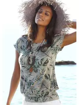 Футболка LASCANA, цвет taupe/grn