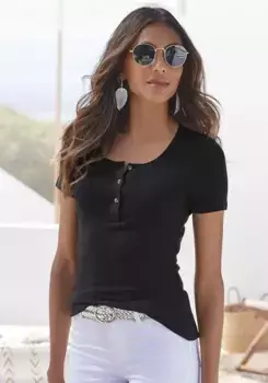 Футболка LASCANA, изготовлена из модного ребристого материала, черный