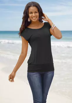 Футболка LASCANA Long, бирюзовый, черный