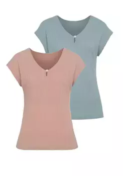 Футболка LASCANA с декоративным жемчугом на вырезе, мятный