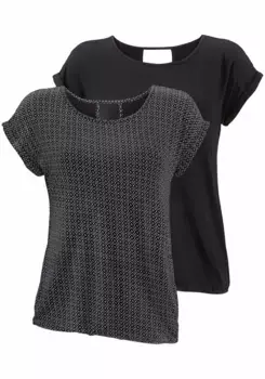 Футболка LASCANA с модным вырезом на шее, черный