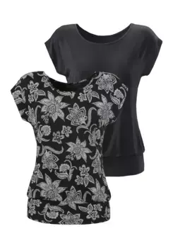 Футболка LASCANA, с широким поясом, черный