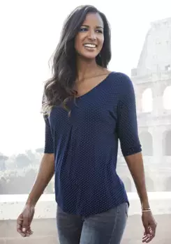 Футболка LASCANA со складками и точечным принтом, синий