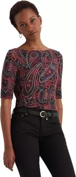 Футболка LAUREN Ralph Lauren Checked Paisley Cotton Boatneck Tee, цвет Red/Black/Multi